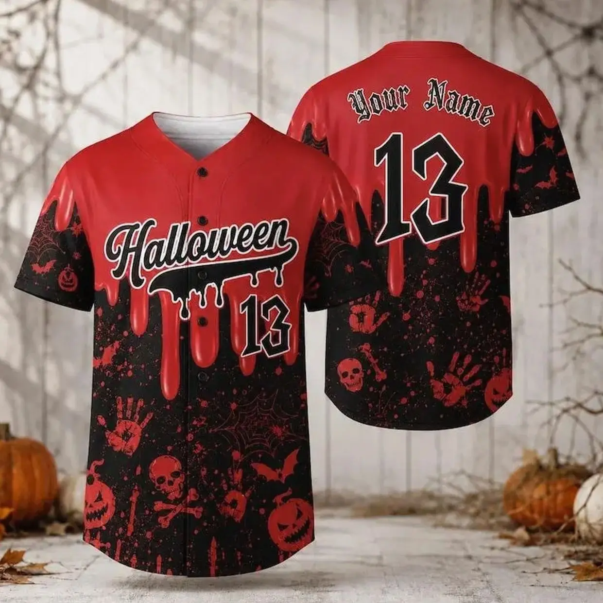 Personalized Bloody Drip Halloween Baseball Jersey, Spooky Horror Team Wear, Unisex Sport Uniform