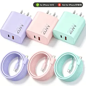 iPhone Charger Set, wall charger block Colorful Fast Charging, Type-C Wall Charger, with 6FT USB-C to Lightning Data Cable, Compatible for iPhone 14/13/12/12 Pro Max/11/Xs Max/XR/X, AirPods Pro