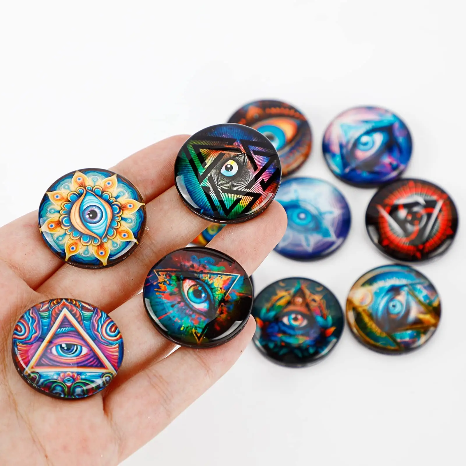 12-Piece Round Glass Demon Eye Fridge Magnets, Unique Gothic Decorative Refrigerator Magnets for Adults Kitchen Office Whiteboard Storage Cabinet