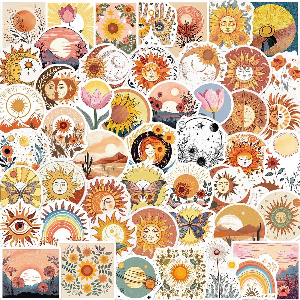 Sunflower Pattern Sticker, 50pcs/set Waterproof Self Adhesive Decor Paper, Decor Sticker for Gift Greeting Card Water Bottle Laptop Phone, Ornaments