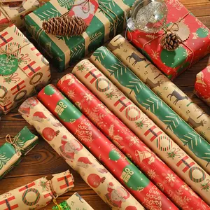 6pcs 70x50cm Christmas Gift Wrapping Paper Portability Gift Packaging Kraft Papers New Year Xmas Gift Wrapping Decoration Papers