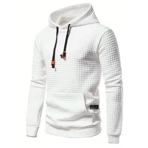 Men's Regular Fit Textured Letter Patched Drawstring Hoodie, Casual Long Sleeve Pocket Hooded Sweatshirt for Spring, Fashion Men's Clothes for Daily Wear