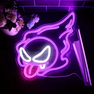 ROSNEK Acrylic Neon Sign Wall-Mounted Purple Fire Ghost LED Neon Sign, Room Decor with On/Off Switch for Men's Room Decor, Halloween Christmas Gift,summervibes, Gaming Room Decor Led Neon Lights Light Up Sign