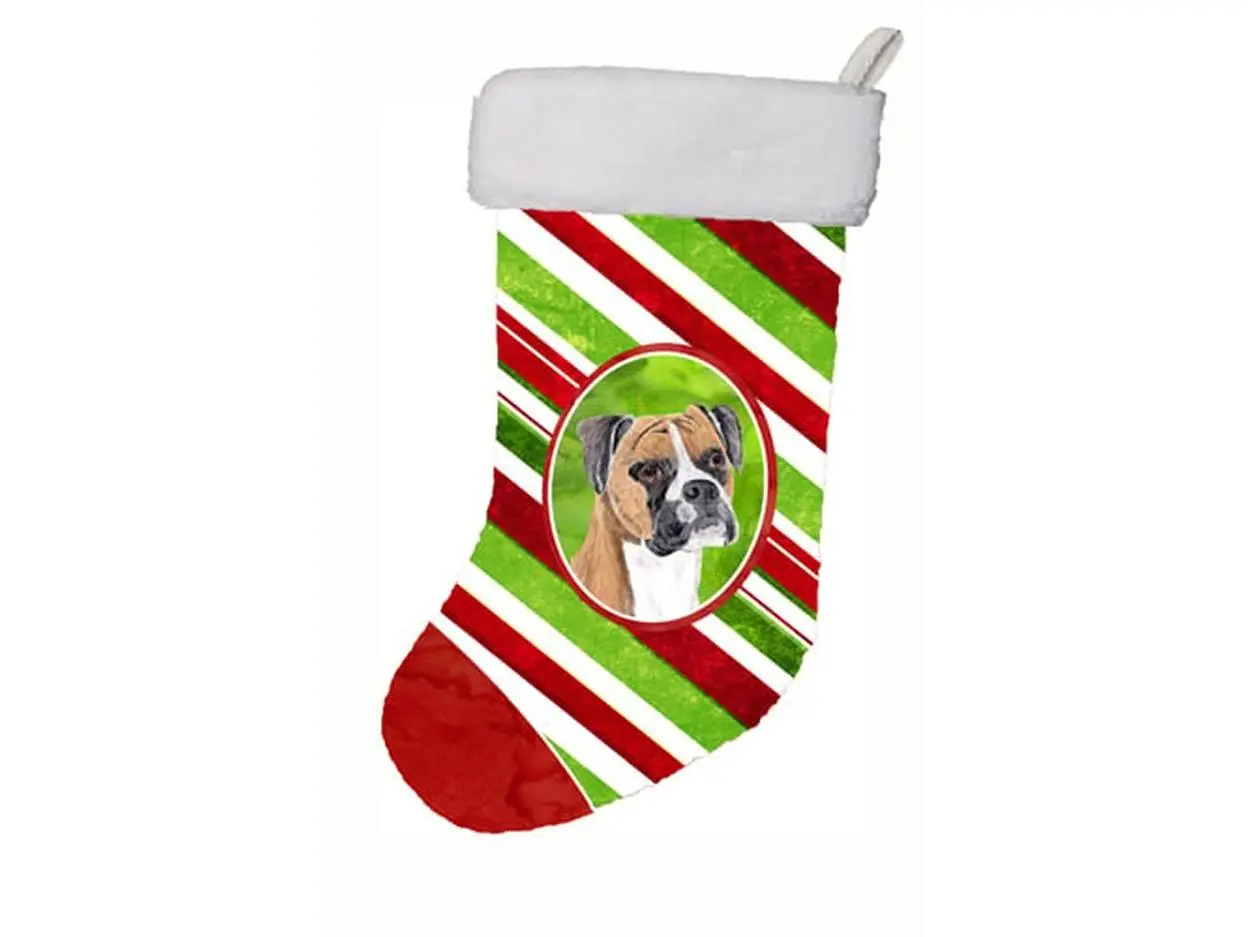 11 x 18 in. Boxer Candy Cane Holiday Christmas Christmas Stocking