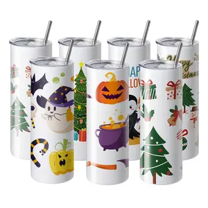 VEVOR 24 Pack Sublimation Tumblers 20oz Skinny Straight,  Stainless Steel Sublimation Tumblers Blank, Stainless Steel Double Wall Tumbler for Heat Transfer Customized Gifts with Lid and Straw