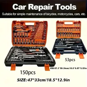 53-Piece Car Repair Tool Set, Ratchet Wrench, Combination Wrench Set, 1/2", 1/4", 3/8" Sae Metric Socket Wrench Kit, Professional Engineering Tools for DIY Projects
