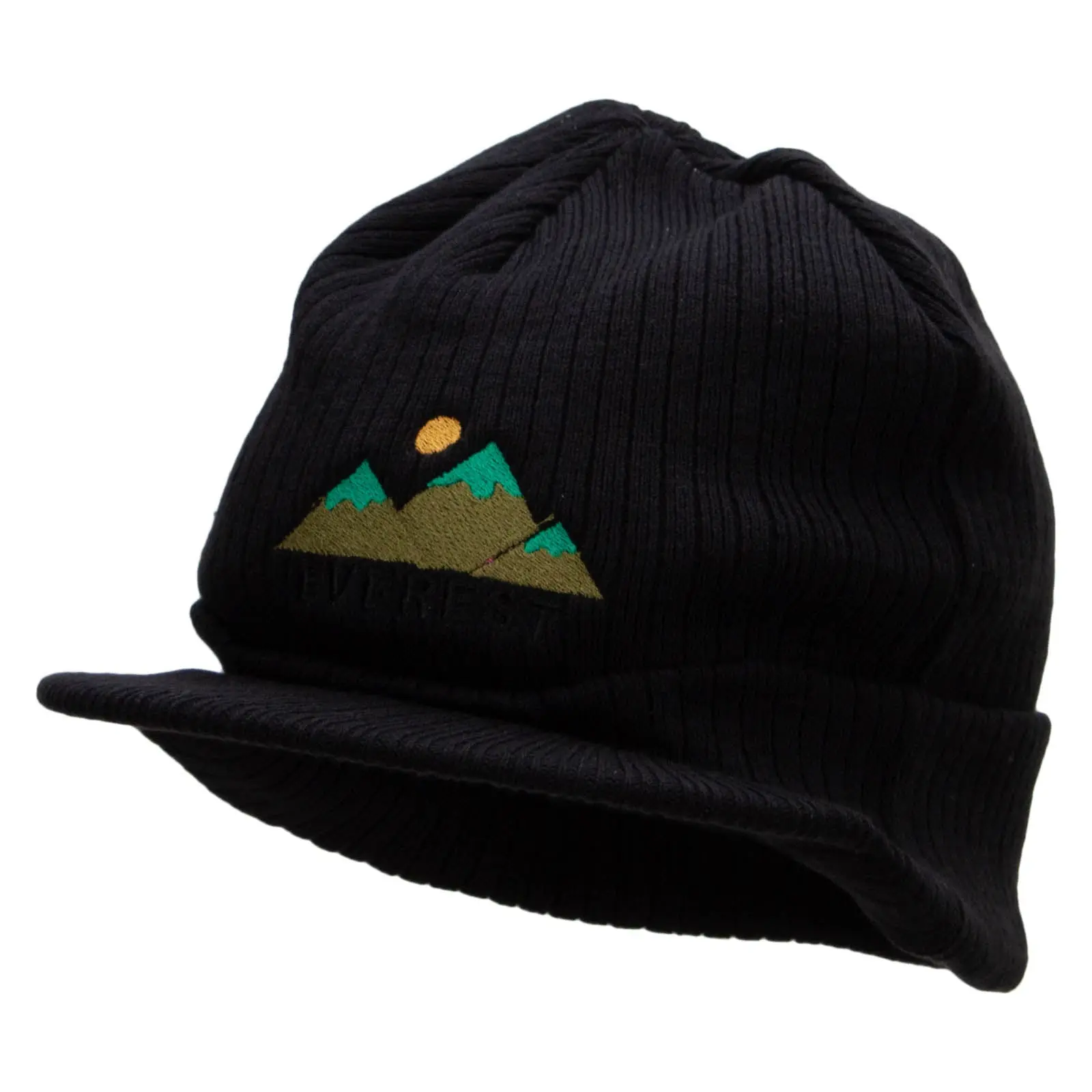 Everest Mountain Big Knit Ribbed Beanie with Visor
