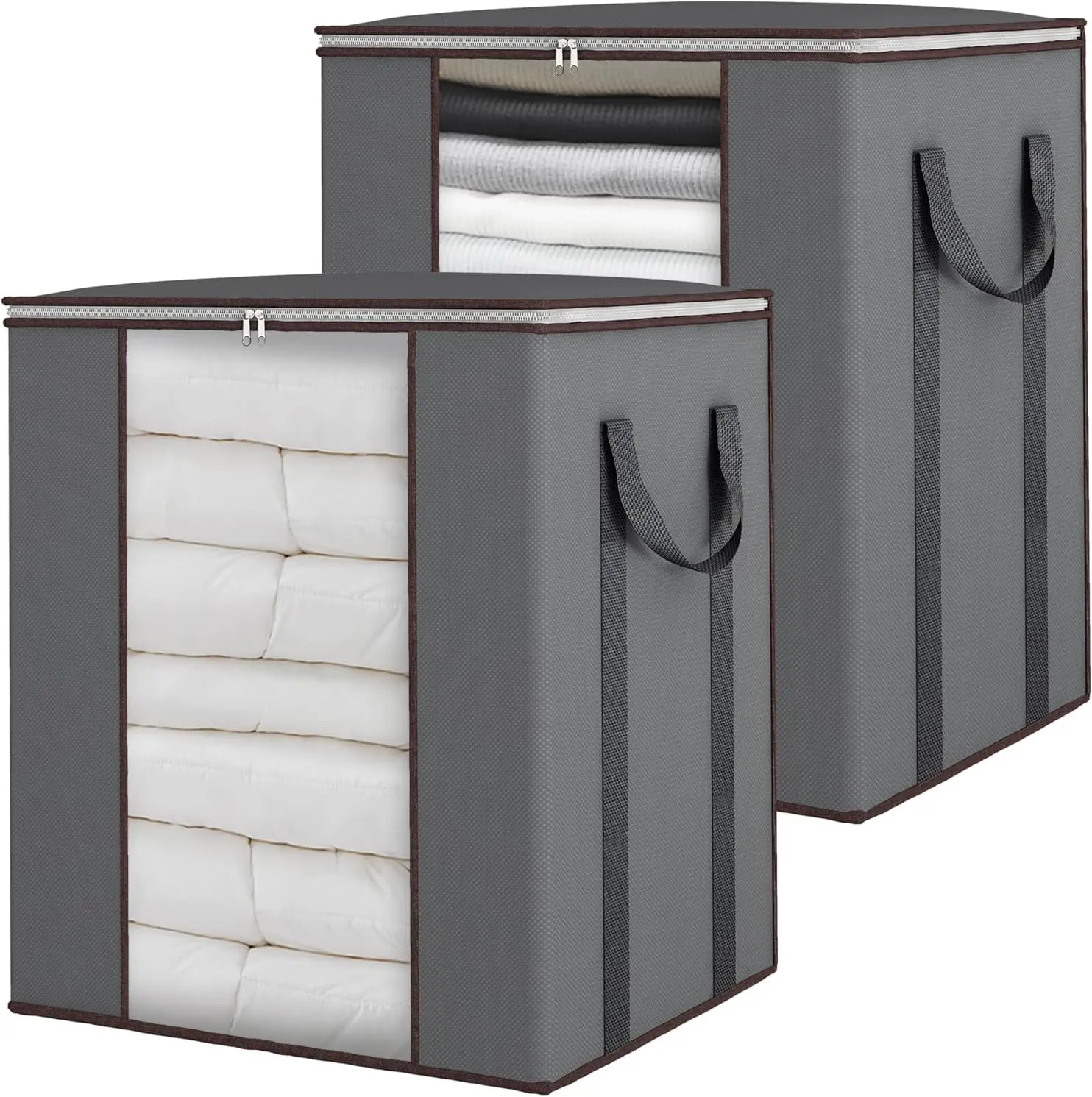 Pack of 2 120L Extra Large Blanket Storage Bags, Comforter Storage Bags with Reinforced Handles Breathable Clothes Storage Containers for King Comforter Bedding Pillow Sheet (Grey)