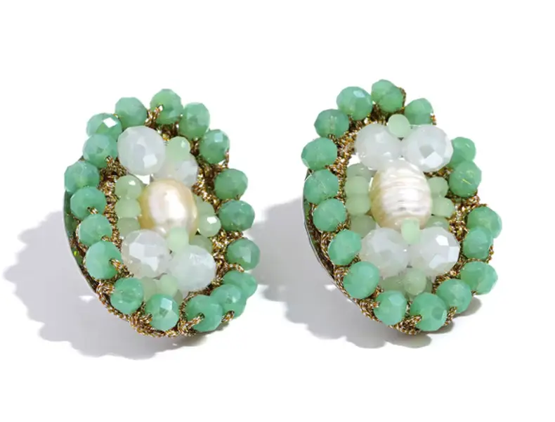 E71- Green Crystal Beads Stainless Steel Green Earrings!