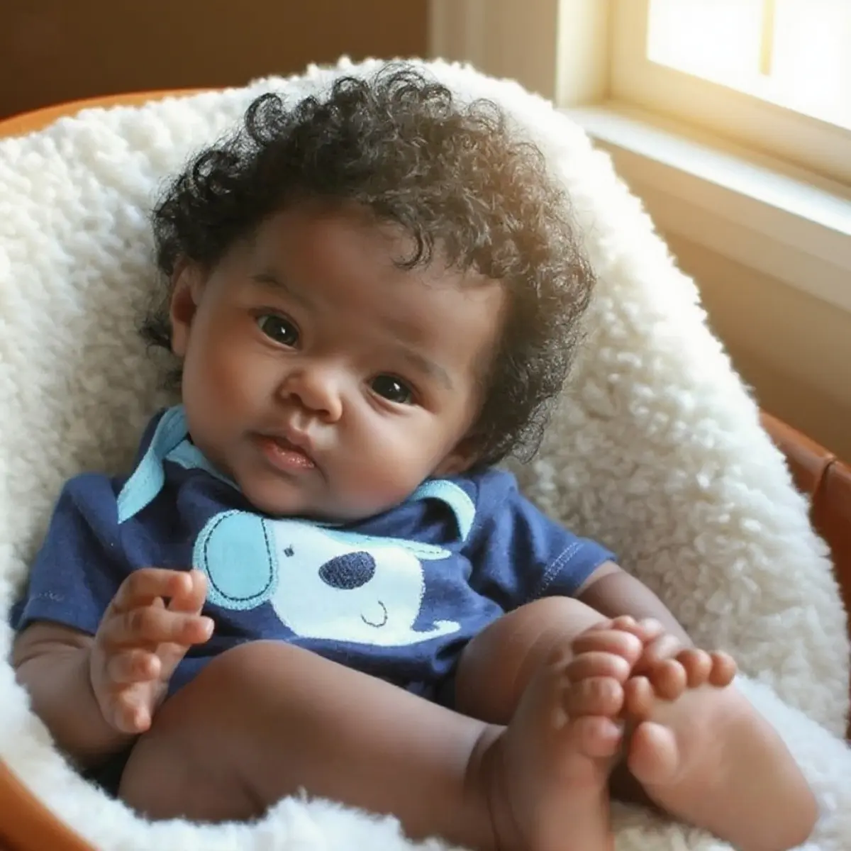 20 inch Ultra-Realistic Black Reborn Baby Boy Doll - Lifelike Newborn Baby Dolls with Handmade Curly Hair & Complete Outfit Set | Soft Body Vinyl Poseable Limbs | The Perfect Gift for New Parents