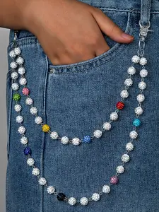 Unisex Rhinestone Beaded Wallet Chain Keychain, Hip Hop Style Denim Jeans Accessory, Perfect for Daily Music Festivals, Keychain Jewelry