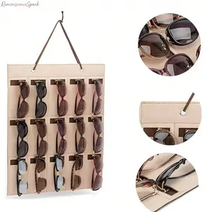 15 Grid Foldable Glasses Storage Bag, Multi-slot Sunglasses Display Organizer, Dust-proof Eyewear Holder, Portable Wall Mount Storage Pouch, Space-saving Home Organizer for Bedroom, Living Room, Closet and Daily Eyewear Collection