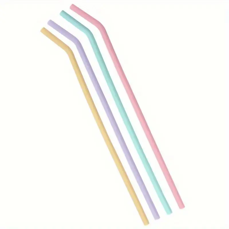 4pcs Reusable Silicone Straw Set, Drinking Straws, Heat Resistant, Dishwasher Safe, Reusable for Kitchen, Coffee, Tea, Outdoor Camping