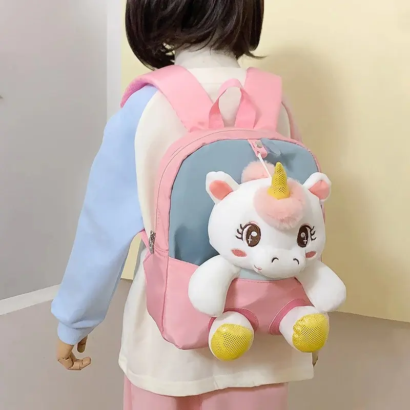 Kids' Cute Unicorn Stuffed Toy Backpack, Playful Casual Plush Animal Bag for Toddler Girls, Kindergarten & Preschool Schoolbag