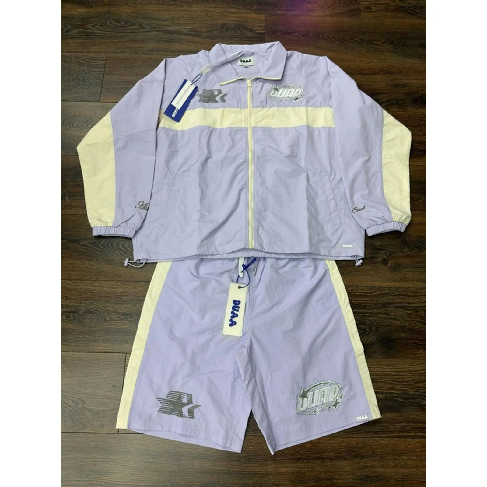 Male Duaa 2-Piece Matching Set, Long Sleeve Casual Sport Tracksuit, Regular Fit, Purple & Yellow Colorway, Sizes M-L-XL-XXL (Latest Duaa Drop)