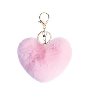 Beautiful Heart Pom Keychain Soft Fluffy Design for Hand Bags Perfect Accessory for Women Pink Fur Keyring