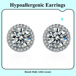 S925 Full Diamond Stud Earrings -  Hypoallergenic Material  Dazzling Dome Design -- A Luxurious Everyday Choice for Both Men and Women fashionable luxury jewelry Radiant Silver