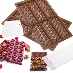 2PCS Diamond Pattern Silicone Chocolate Bar Molds, 6-Cavity, BPA-Free with Scraper & 100 Packaging Bags - Easy DIY Baking Tool for Thick Chocolate Bars, Ideal for Work Lunches & School Snacks, Chocolate Molds bakeware