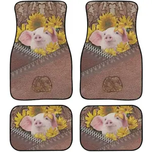 Pig Sunflowers Print Brown Car Floor Mats Car Interior Accessory Set 4pcs Universal Size Heavy Duty All Weather Auto Floor Mats for SUV Vans Trucks Car Accessories