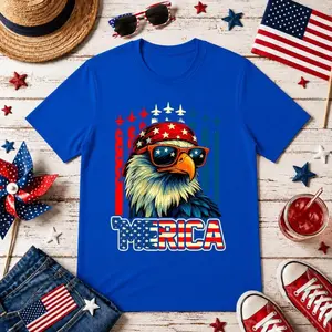 Merica Eagle American Flag Airplane Shirt, Patriotic 4th Of July Aviation Tee, USA Independence Day Unisex T-Shirt, Everyday Wear, No Fuss Style, Layer-Friendly, Works in Any Weather
