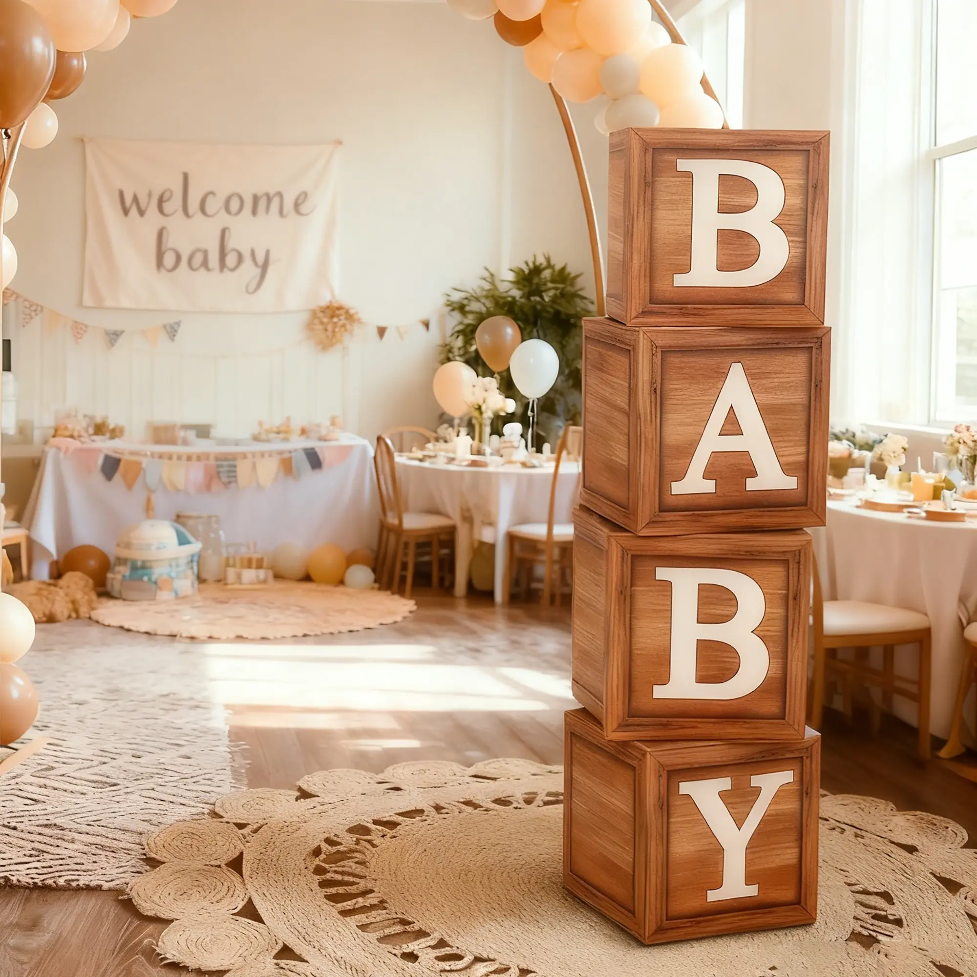 Welcome Baby Shower Surprise Box – BABY Letter Decor, Eco-Safe & Unisex, All-in-One Gender Reveal & Birthday Party Kit for Blue Baby Shower