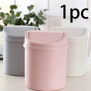 Mini Trash Can with Lid, Small Desktop Waste Bin, Rotating Top Cover, Plastic Paper Basket, Ideal for Bathroom, Office, Living Room, Home Trash Can