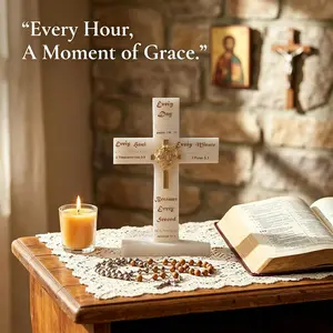 Christian Decor Cross Decor Scripture Tabletop Display | Engraved Scripture Resin, Quiet Time Spot Accent, Warm Marble White, 7.1-Inch Perfect Size