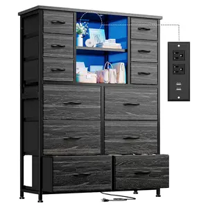 RaybeeFurniture 12-15 Drawer Dresser for Bedroom, with Mesh Door Tall Dressers & Chests of Drawers, Bedroom Dresser Organizer with Metal Frame, Wood Top for Closet, Entryway, Living Room