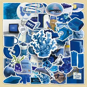 Blue Theme Scrapbooking Sticker, 100pcs/set Creative Mysterious Design Decorative Sticker, DIY Decorative Sticker for Scrapbooking & Journal Making
