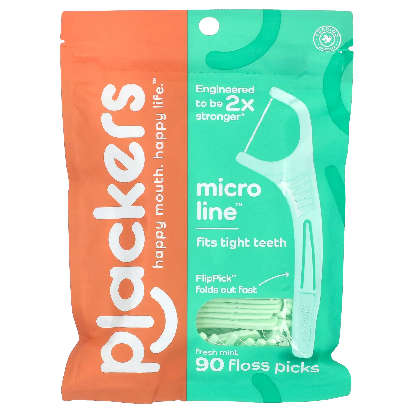 Plackers Micro Line, Floss Picks, Fresh Mint, 90 Count