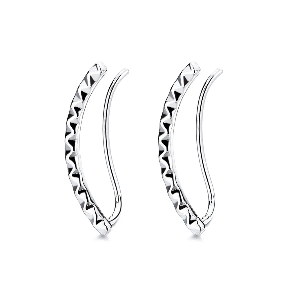 Amy & Annette Rhodium Hammered Earring Crawlers with Clear Band, Simple Design, Two Pieces