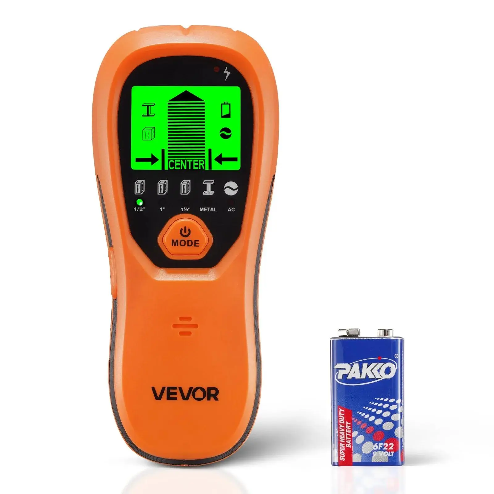 【summerfinds】VEVOR 5-in-1 Portable Stud Finder Wall Scanner Metal Detector, 5 Scanning Modes, Large Backlit LCD, Smart Sensor, Audio Alarm, Detects Wood/Metal Joists, AC Wires, Pipes, Ideal for DIY, Home Tasks, Wall Mounting, Orange, Diy Projects