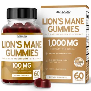 Lions Mane Mushroom Gummies – Brain & Focus Support for Adults – Delicious Blueberry Flavor – Vegan, Third-Party Tested, USA Made – 60 Count
