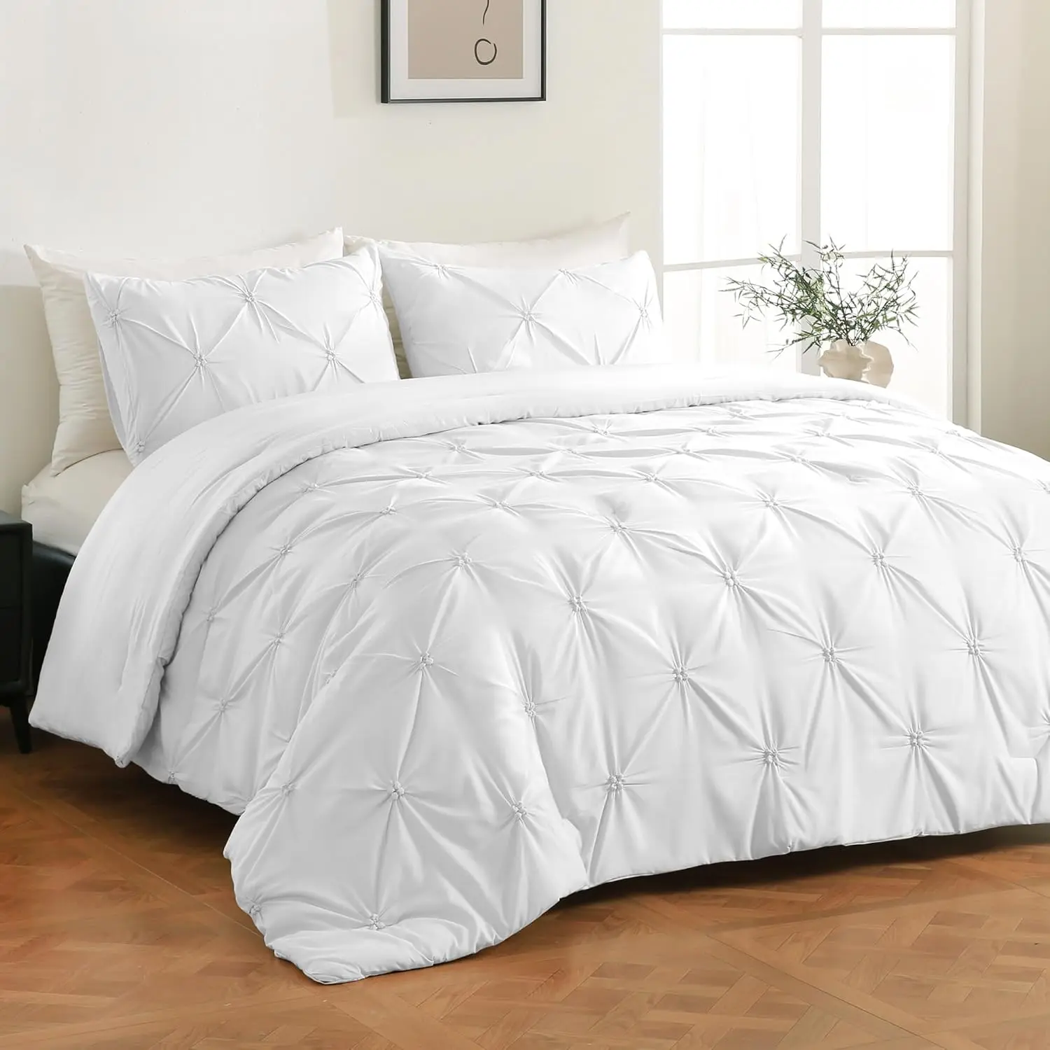 Size Comforter Set White, 3 count Bed Lightweight Solid Bedding Comforters Sets,  Season Fluffy Down Alternative Comforter Bed Set Quilt Blanket (White, )