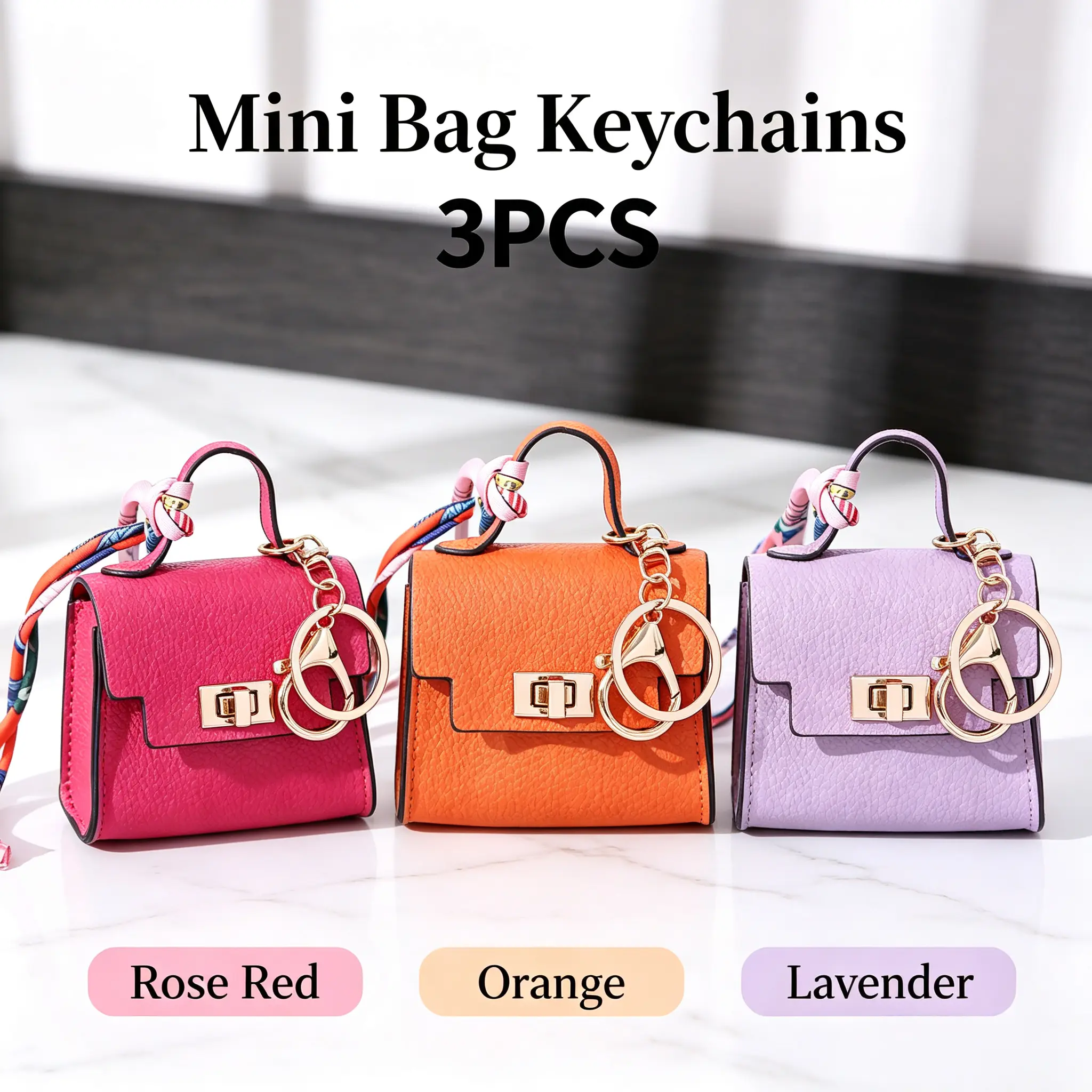3PCS Small Size Leather Mini Bag Keychain Set - Cute Gingham Pouch Keychains with Colorful Straps, Fashion Accessory Bag Charms for Storing Headphones & Tiny Items, Ideal for Mother's Day Gifts, Mothers Day, Kawaii Accessories, Cute Keychains