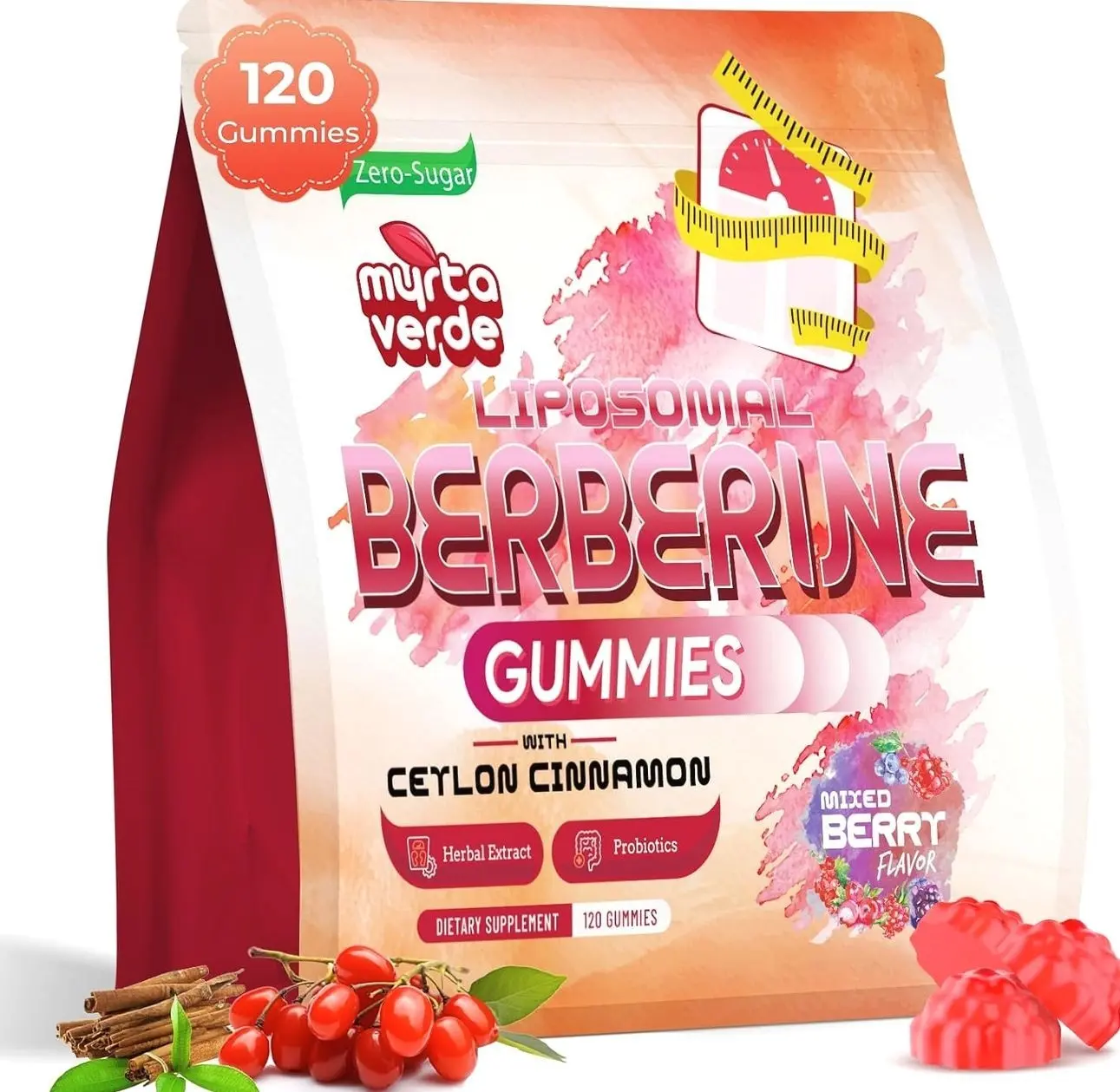 2000mg Liposomal Berberine Supplement Gummies | High Potency Berberine HCL Activates AMPK with Ceylon Cinnamon | Dual Gut–Glucose Innovation | Advanced Absorption | Zero Sugar Mixed-Berry | 120 Count