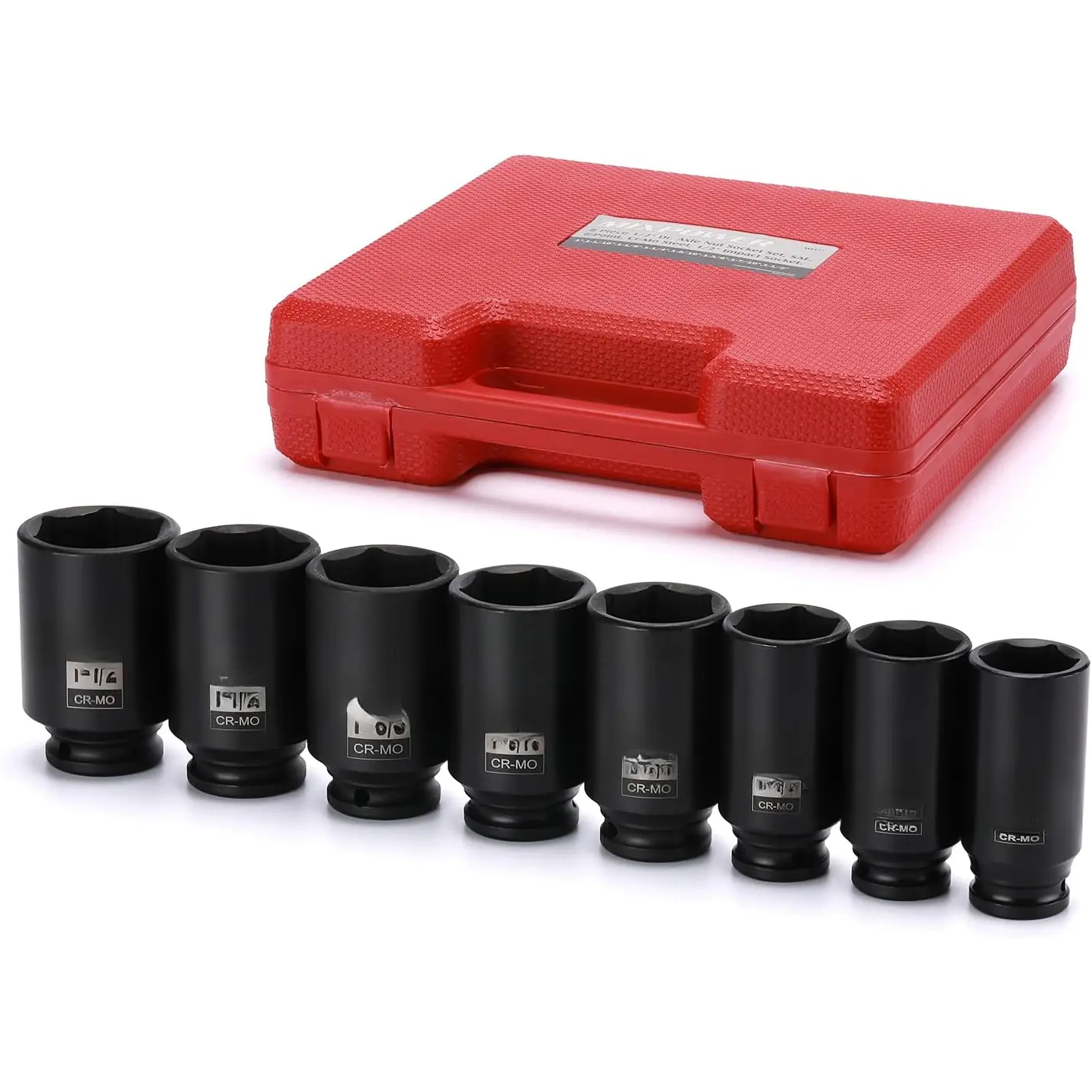 8 count 1/2-Inch Drive Deep Impact Socket Set, CR-MO, 6 Point, Deep, SAE, 1-Inch - 1-1/2 inch, 1/2" Drive Axle Nut Socket Set