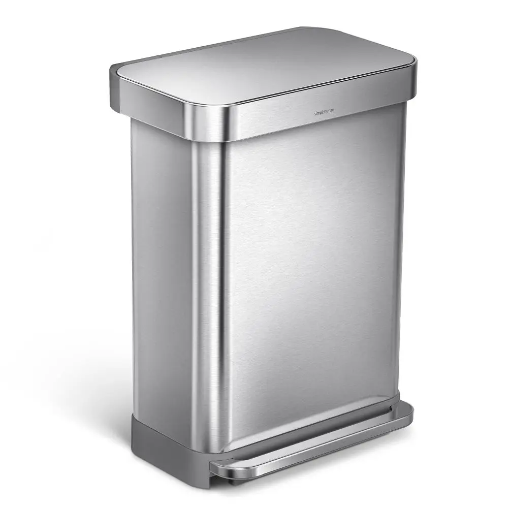 simplehuman Trash Can Brushed 55L Kitchen Step Fingerprint-Resistant