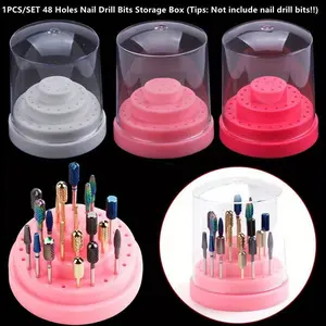 48-Hole Nail Drill Bits Organizer Stand - Transparent Durable Storage Box，Nail polish grinding head storage box, grinding head box, cleaning and dust-proof display box, nail polish storage box tools, Desktop Storage Box