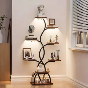 Bookshelf with Lights - 8 Tier Corner Storage & Display Shelf, 49" Tall Bookcase Organizer with LED Lights, Decorative Stand Rack for Living Room, Balcony, Black