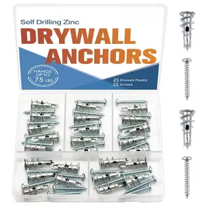 Zinc Self-Drilling Drywall Anchors Kit, 25 Heavy Duty Metal Anchors + 25 #8 x 1-1/4"Screws, Total 50 count