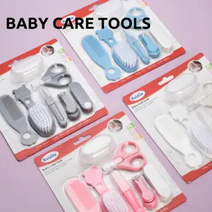 7pcs/set Baby Grooming Care Kit, Newborn Soft Bristle Brush, Comb & Nail File, Nail Clippers, Nail Trimmer, Toothbrush Storage Box, Safe Cutter & Clips, Blue/// Colors