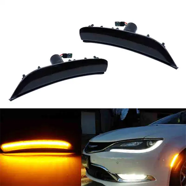2PCS Smoked Lens Amber LED Side Markers Corner Indicator Light For Chrysler 200 2015 2016 2017 Replace OEM # 68206449AA, 68206450AA