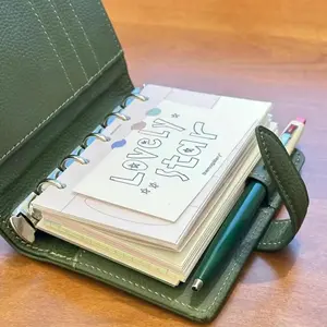 Olive M5 Size Artificial Leather Spiral Notebook, Portable Pocket Diary, Thick Durable Paper, Detachable Pages, Multi-Functional Memo Book