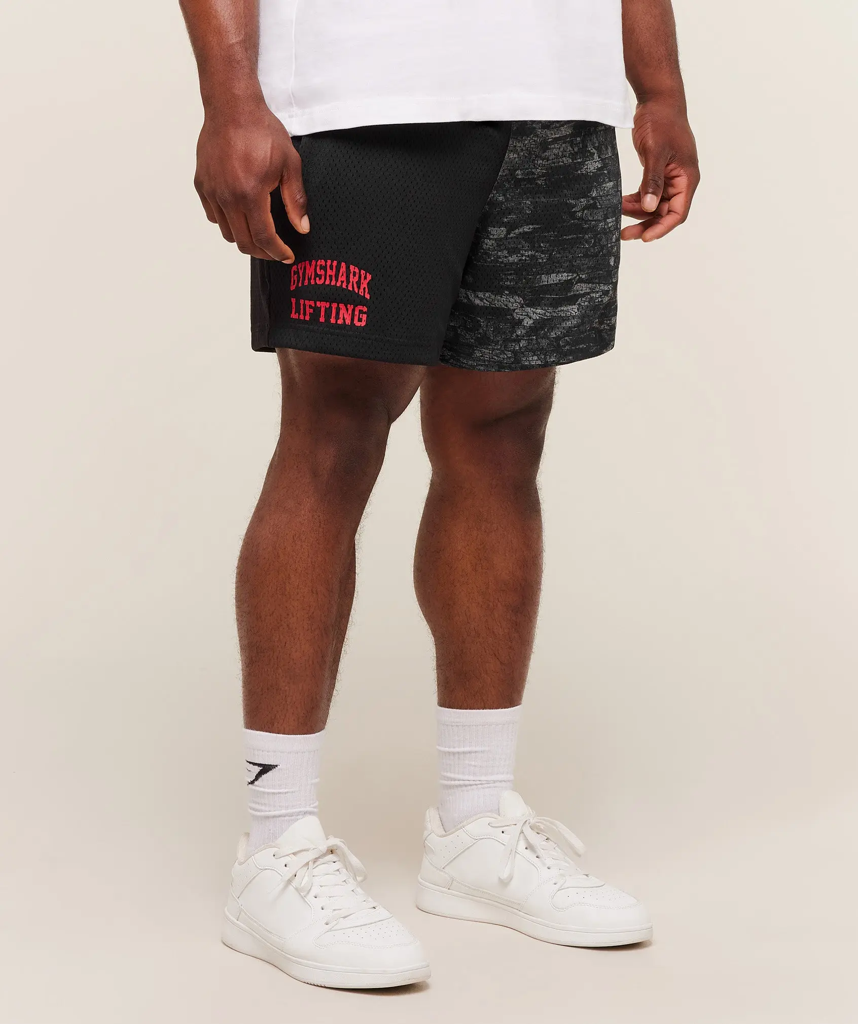Gym.shark Camo Mist Grey Lifting Mesh 5" Shorts, Men's Athletic Gym Training & Workout Shorts