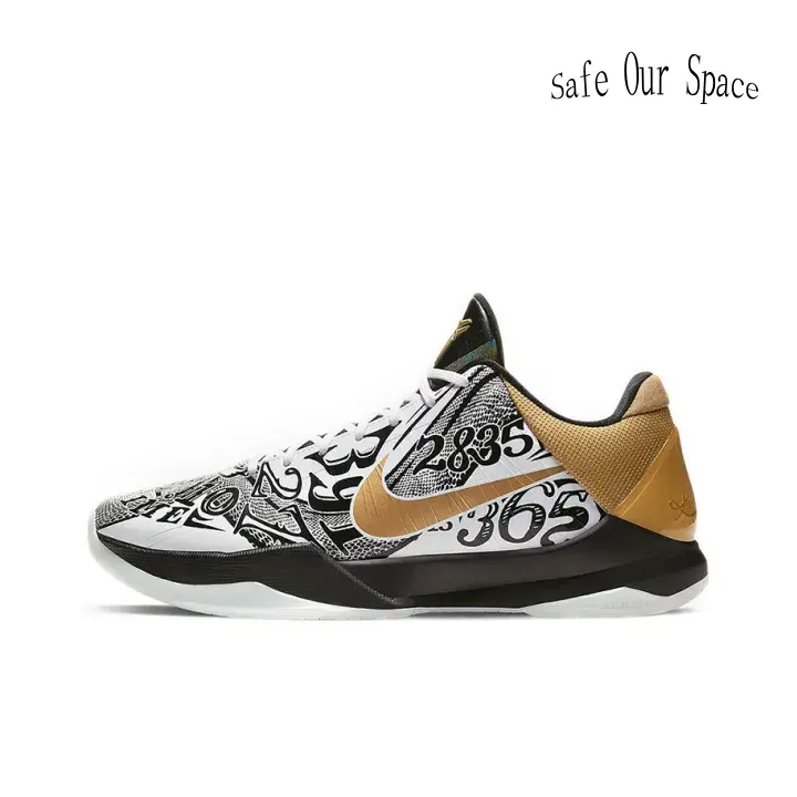 White Black Gold Graffiti Print Breathable Fly Knit Mesh Low Top Basketball Sneakers Shock Absorbing Non Slip Trainers For Indoor Competitive Ball Matches