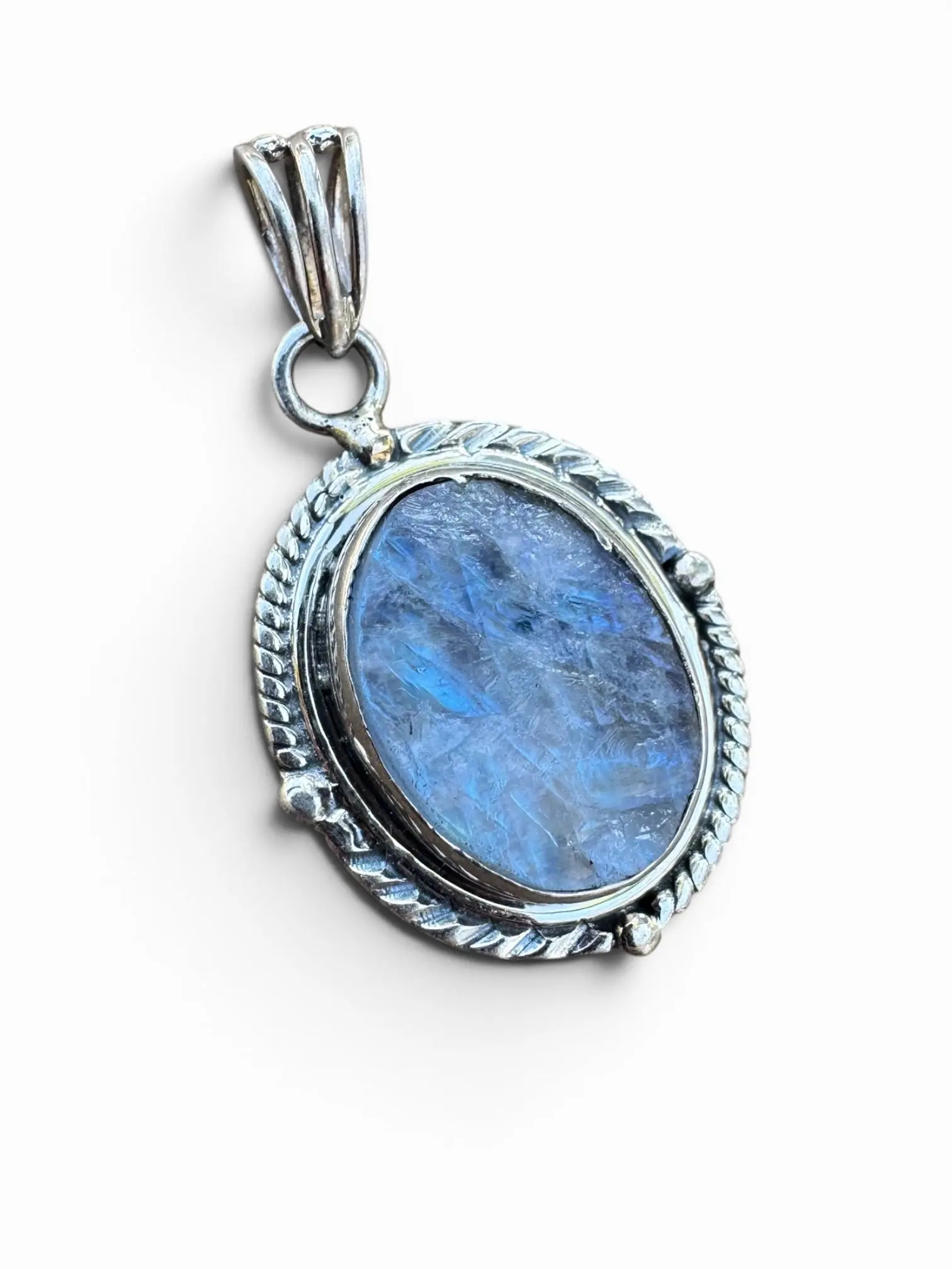 Rough Rainbow Moonstone Solid 925 Sterling Silver Pendant
