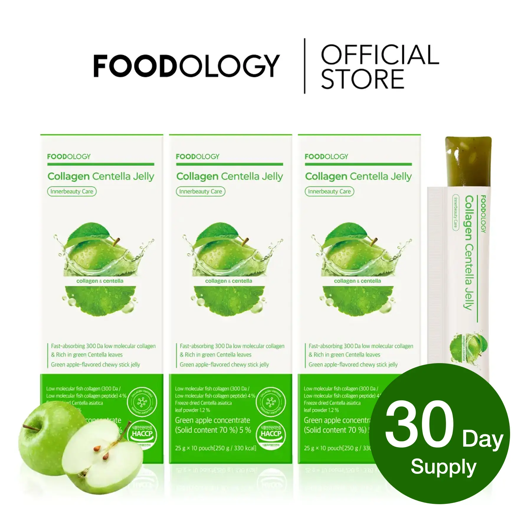 [FOODOLOGY] Collagen Centella Jelly 30 Days | K-Beauty Glow Skin, Cica Soothing, Hydration Boost Jelly Sticks