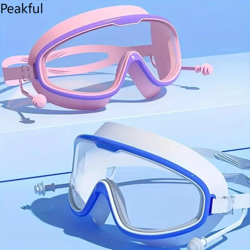 Ergonomic Large Frame Swimming Goggles, UV Shield Fog Resistant Swim Eyewear, Fully Waterproof Sealed Swimming Glasses with Earplugs, skin-friendly for 14+ youth, ideal for indoor pool, beach leisure and water workout