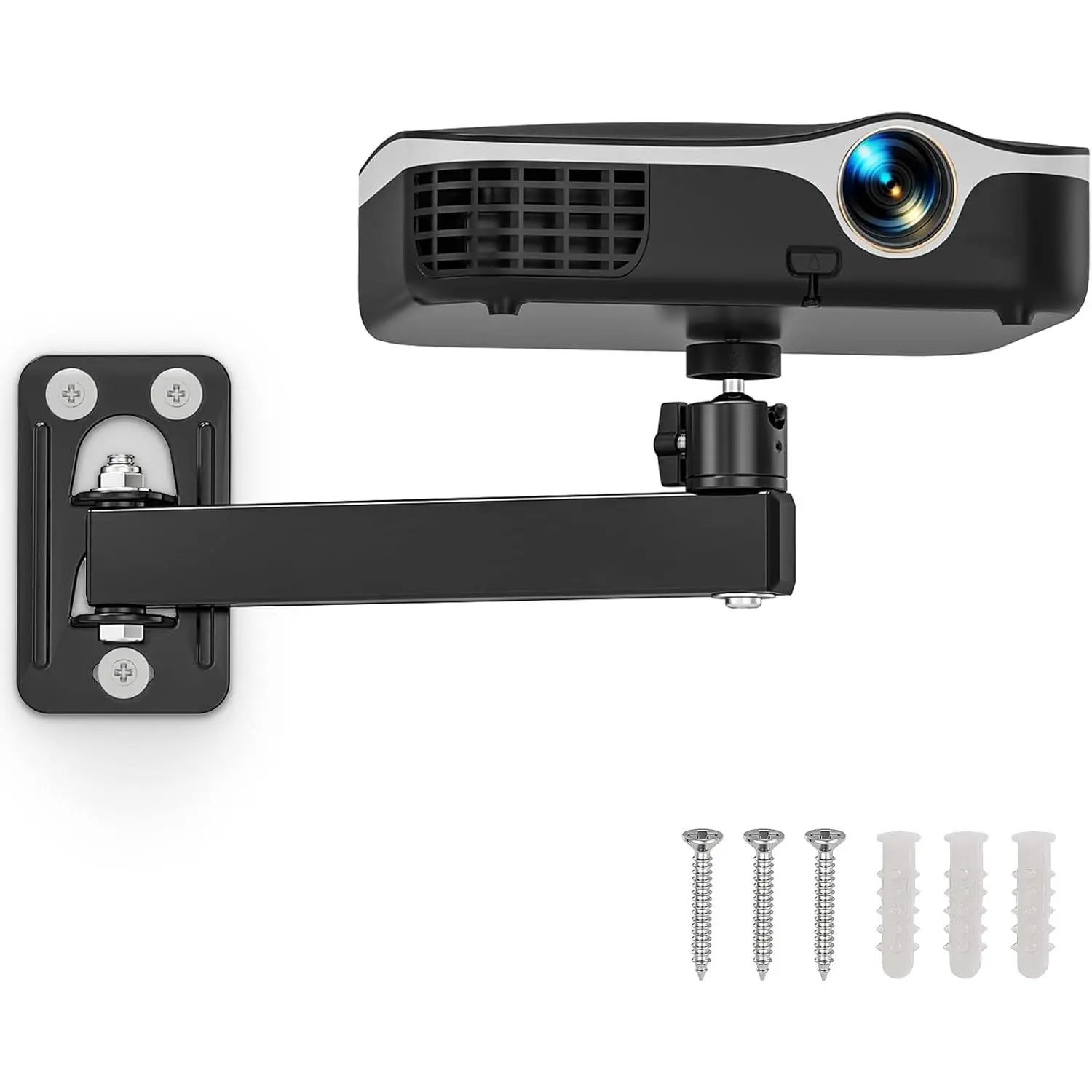 Metal Projector Mount Bracket - Adjustable, Foldable, 1/4-Inch Thread, 360-Rotation, Tilt & Swivel, Wall & Mini Ceiling Mount Accessory, Easy Setup for Home & Office Devices, Manufacturer Warranty